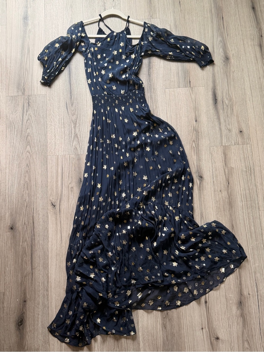 Women’s Navy Blue Maxi Dress with Gold Stars Detail